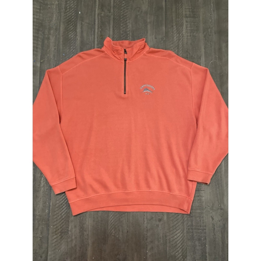Tommy Bahama Relax Orange Mens 1/4 Zip Pullover Sweatshirt XL Marlin Logo
